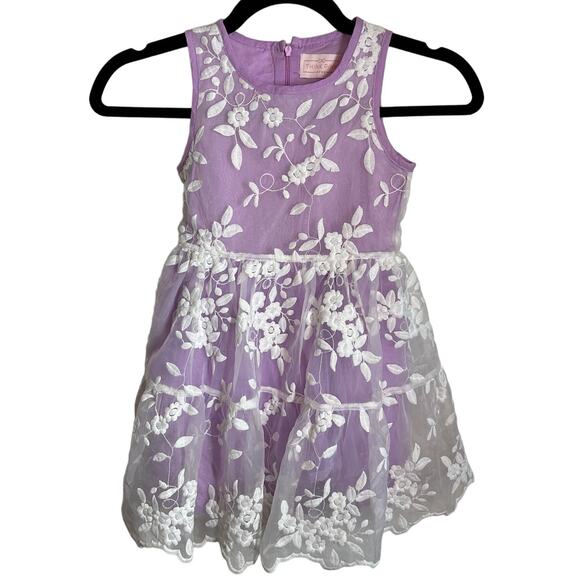 Think Pink Purple White Floral Lace Sheer Overlay Dress Girls Size 4 - Picture 1 of 7